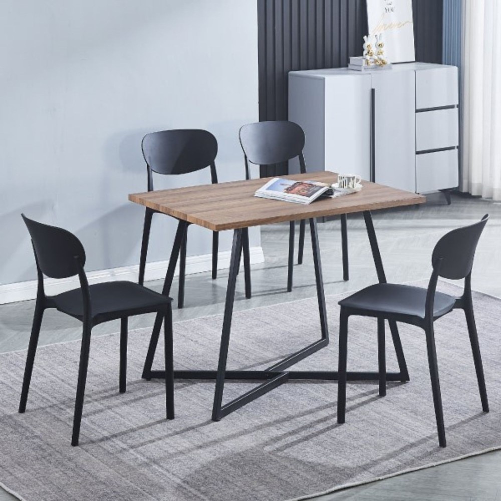 Conjunto Mesa y Sillas Comedor/Cocina: Mesa madera y Patas Metálicas En Negro (76x100x70 Cm) + 5 Sillas (80x40x55 Cm)