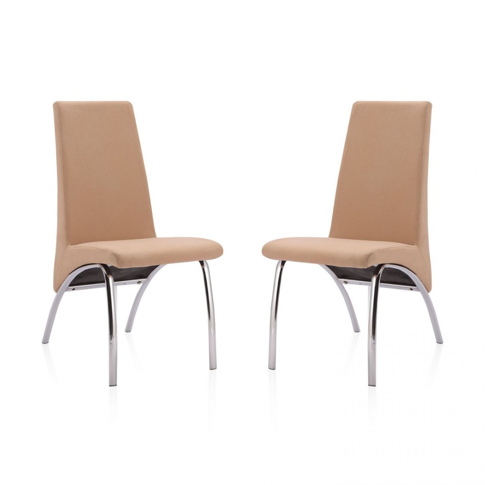 Pack 2 Sillas de Comedor, Sillas para Salón, Acabado en Tejido Beige, Medidas: 44 cm (Ancho) x 61 cm (Largo) x 95 cm (Alto)