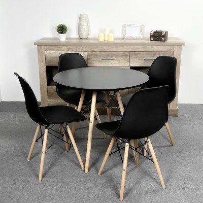 Conjunto Mesa y Sillas Nórdicas: Mesa Negra (80x80x76 cm) + 4 Sillas con Patas de Madera Haya (46,5 x 48 x 82 cm)