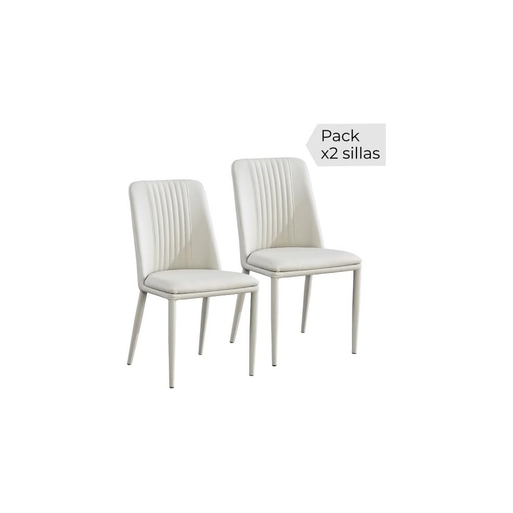 Pack 2 sillas tapizadas en Piel sintética Color Tortora, Patas Metal, Medidas: Alto: 87cm Ancho: 50cm Profundidad: 53cm