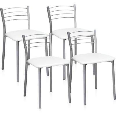 Pack de 4 Sillas de Cocina – Metálicas en Acabado Gris y Blanco, Medidas: 40 cm x 41 cm x 63 cm