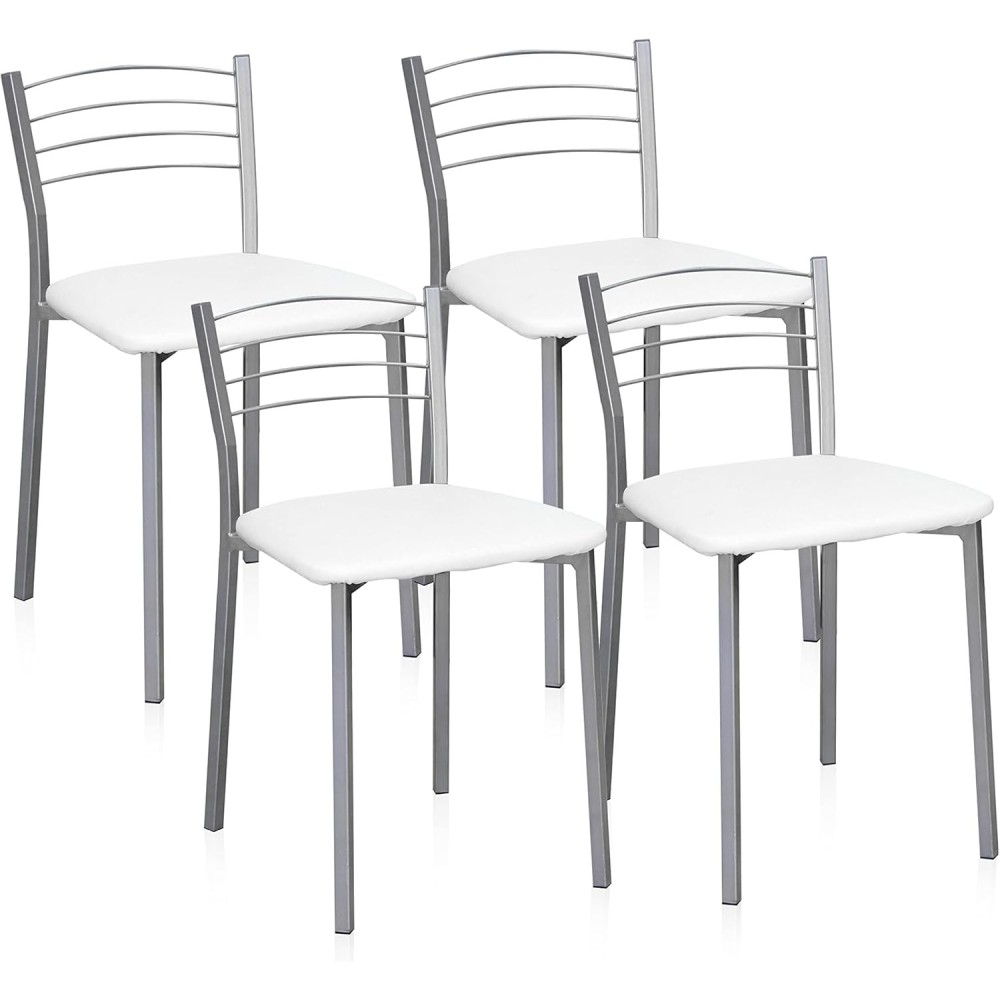 Pack de 4 Sillas de Cocina – Metálicas en Acabado Gris y Blanco, Medidas: 40 cm x 41 cm x 63 cm