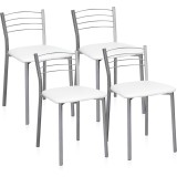 Pack de 4 Sillas de Cocina – Metálicas en Acabado Gris y Blanco, Medidas: 40 cm x 41 cm x 63 cm