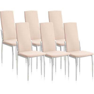 Pack de 6 Sillas Tapizadas para Salón y Comedor – Acabado Beige en Aluminio, Medidas: 43 cm x 48 cm x 99,5 cm