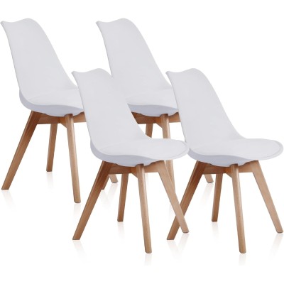 Pack de 4 Sillas para Comedor, Cocina o Salón – Simil Piel Blanca y Madera, Medidas: 48 cm x 45 cm x 84 cm.