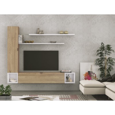 Meyvaser Mueble de salón y TV Conjunto muebles de salón apilable 196 Cm Ancho Color Madera y Blanco
