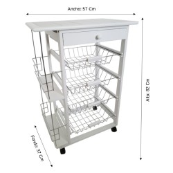 Carro Verdulero de Cocina con Botellero Lateral Blanco Oporto 57x37x82