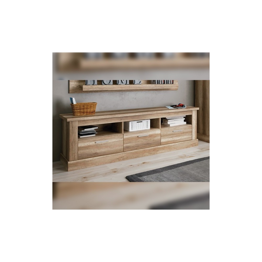 Mueble TV,Mesa de televisión 3 Puertas y 3 Estantes, Acabado en Color Cañón, Patas de Madera,180 cm Lar x 56,6 cm Al x 41,8