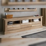 Mueble TV,Mesa de televisión 3 Puertas y 3 Estantes, Acabado en Color Cañón, Patas de Madera,180 cm Lar x 56,6 cm Al x 41,8