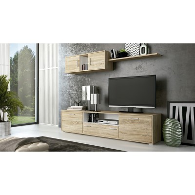 Meyvaser Mueble de salón y TV Composición para salón 200 cm Color Cambrian y Gran Espacio de Almacenamiento