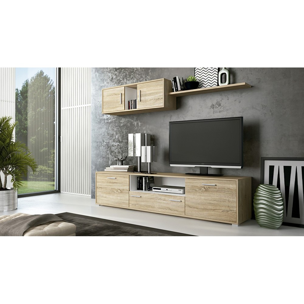 Meyvaser Mueble de salón y TV Composición para salón 200 cm Color Cambrian y Gran Espacio de Almacenamiento