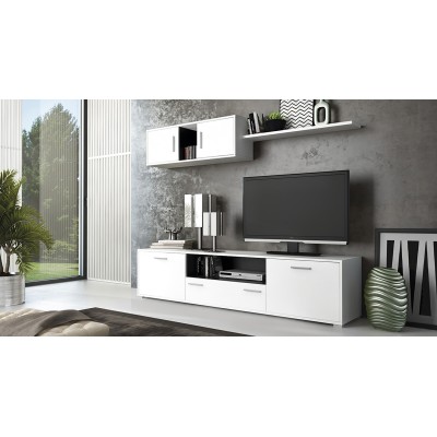 Meyvaser Mueble de salón y TV Composición para salón 200 Cm Color Blanco Gran Espacio Almacenamiento