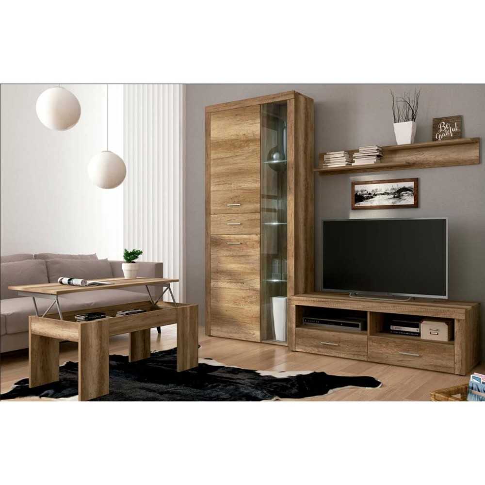 Mueble de Comedor, Color Cañón, Medidas: 230 cm (Anc) x 212 cm (Al) x 41,4 cm (Fon) + Mesa Centro Elevable 45,2x100x50