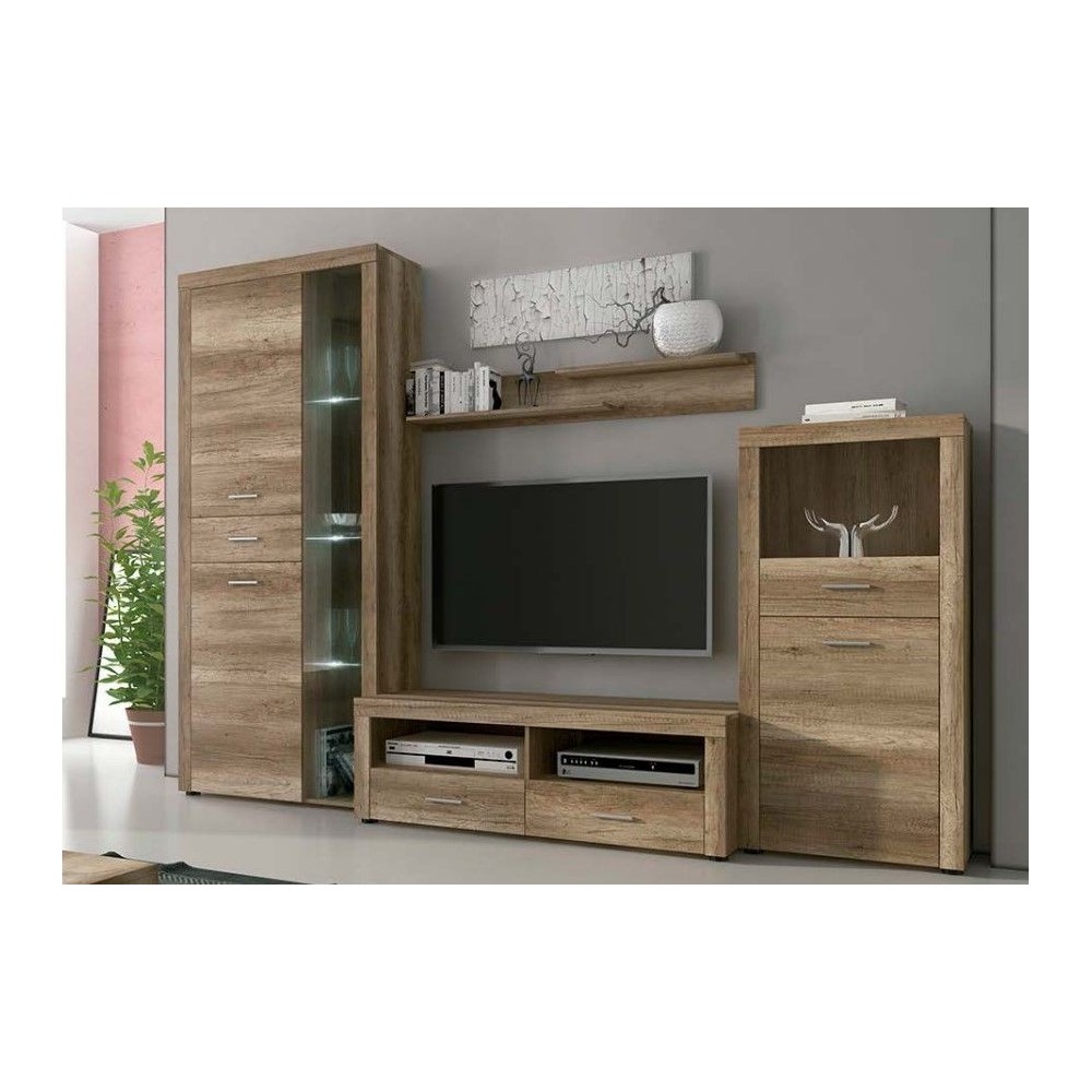 Mueble de Comedor, Mueble Salón, Acabado en Color Cañón, Medidas: 296 cm (Ancho) x 212 cm (Alto) x 41,4 cm (Fondo)