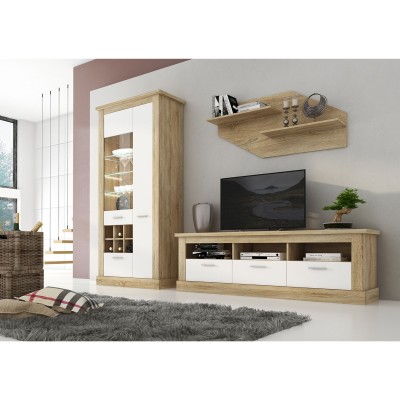 Mueble de Comedor, Mueble Salón, Acabado en Blanco y Cambria, Medidas: 276 cm (Ancho) x 201,6 cm (Alto) x 41,8 cm (Fondo)