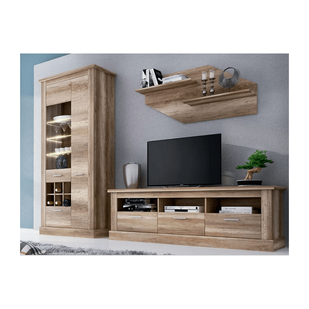 Mueble de Comedor, Mueble Salón, Acabado en Color Cañón, Medidas: 276 cm (Ancho) x 201,6 cm (Alto) x 41,8 cm (Fondo)