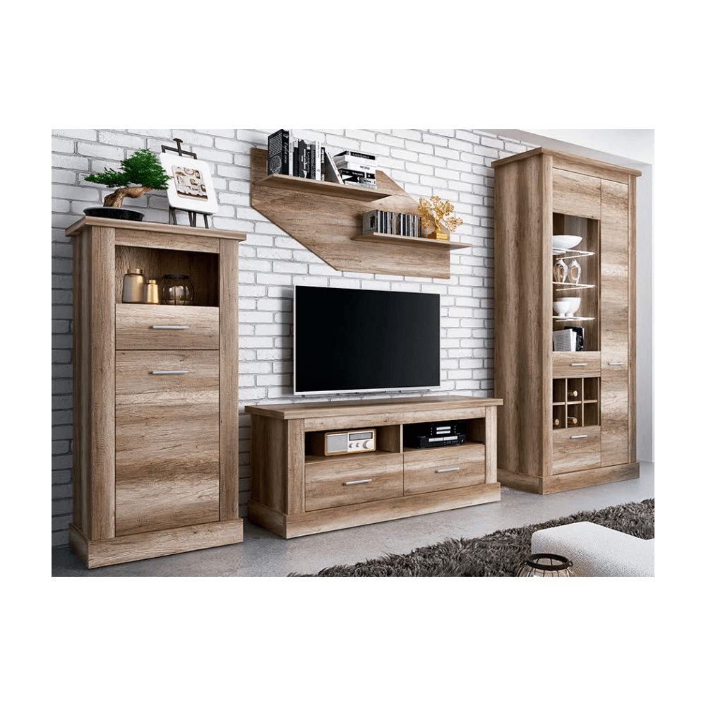 Mueble de Comedor, Mueble Salón, Acabado en Color Cañón, Medidas: 297 cm (Ancho) x 201,6 cm (Alto) x 41,8 cm (Fondo)