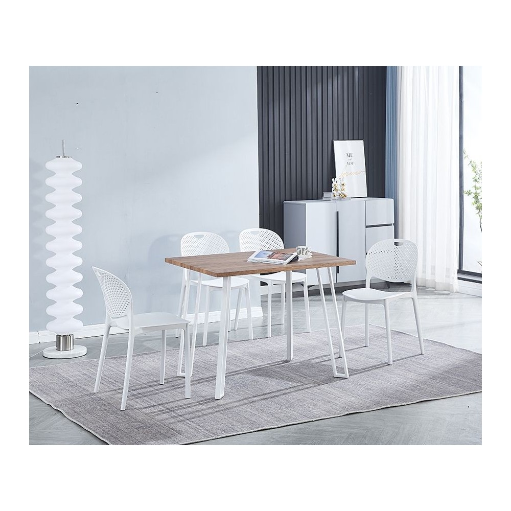 Mesa Comedor en Madera Estilo Industrial, Patas metálicas Blancas, Medidas 100 cm (Lar) x 70 cm (Anc) 76 cm (Al)