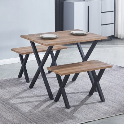 Mesa comedor + 2 taburetes: Mesa madera y Patas Metálicas En Negro (76x100x70 Cm) + 2 Taburetes (45x80x35 Cm )