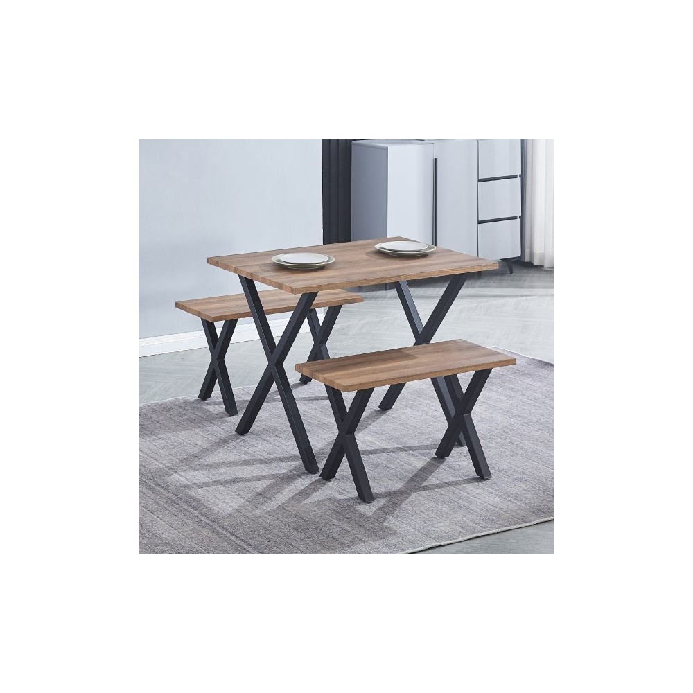 Mesa comedor + 2 taburetes: Mesa madera y Patas Metálicas En Negro (76x100x70 Cm) + 2 Taburetes (45x80x35 Cm )