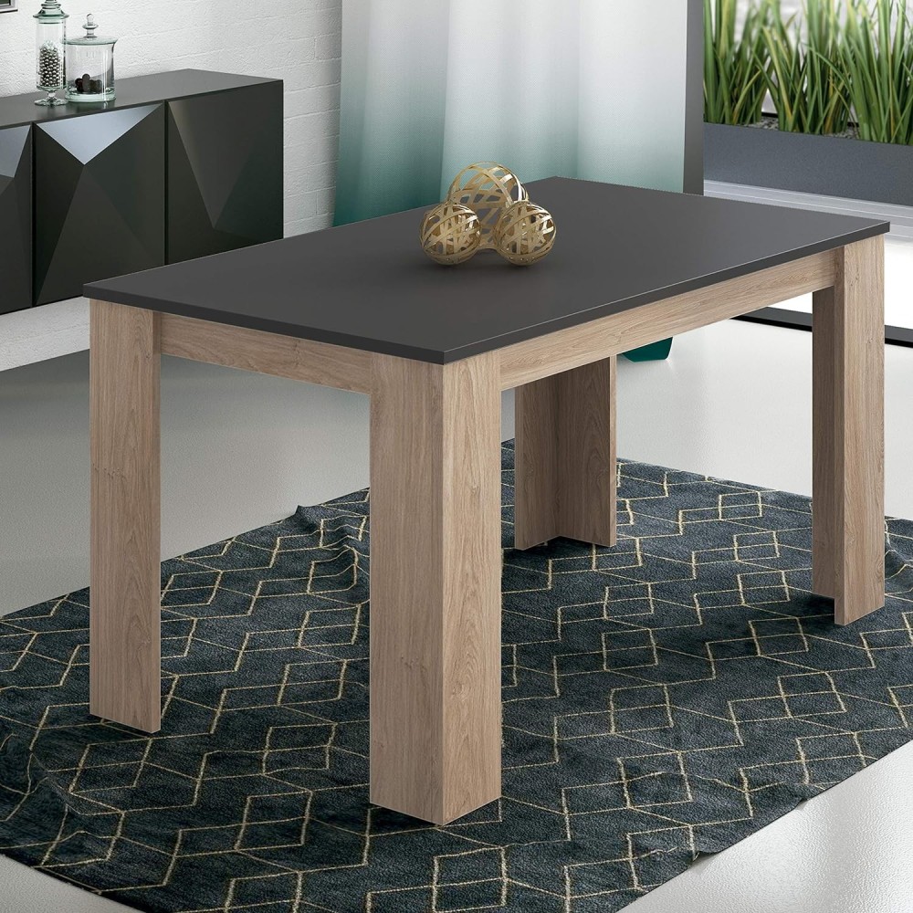 Mesa de Comedor, Mesa de Salón Fija, Color Roble - Grafito, Medidas: 140 cm (Largo) x 80 cm (Ancho) x 75 cm (Alto)