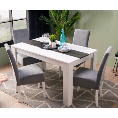 Mesa de Comedor Moderna 135x80x75 cm, Tapa MDF Blanco y Negro con Patas Blancas - Estilo Moderno