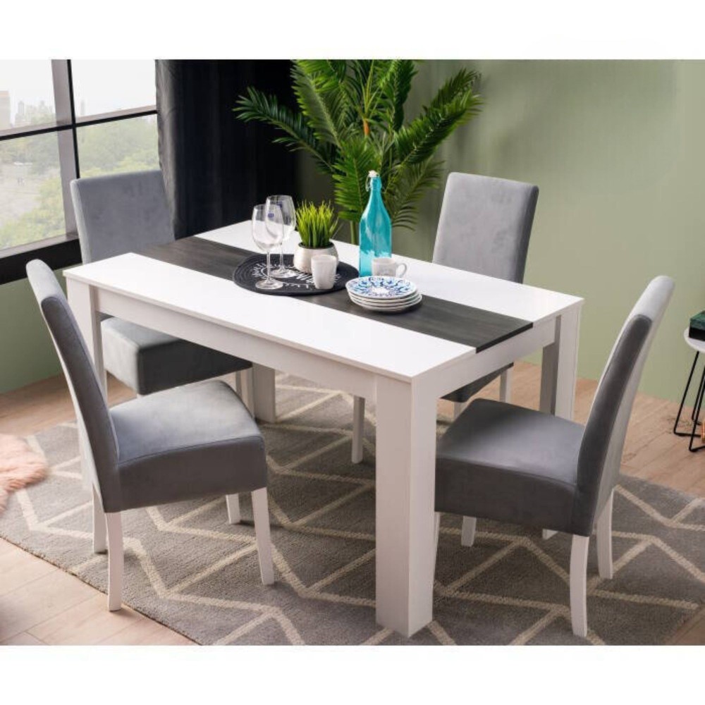 Mesa de Comedor Moderna 135x80x75 cm, Tapa MDF Blanco y Negro con Patas Blancas - Estilo Moderno