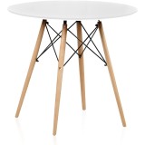 Mesa Redonda de Comedor o Cocina en Patas de Madera y Tapa Blanca – 80 cm de Diámetro y 75 cm de Alto.