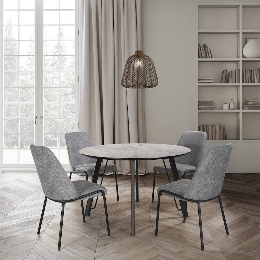 Mesa de Comedor Fija Redonda | Imitación Mármol con Pata Metálica | Diámetro 120 cm x Alto 75 cm