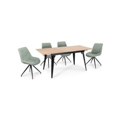Mesa de Comedor Extensible Moderna – Acabado en Color Roble y Patas Negro Mate | Ajustable de 140/180x 80x 75 cm