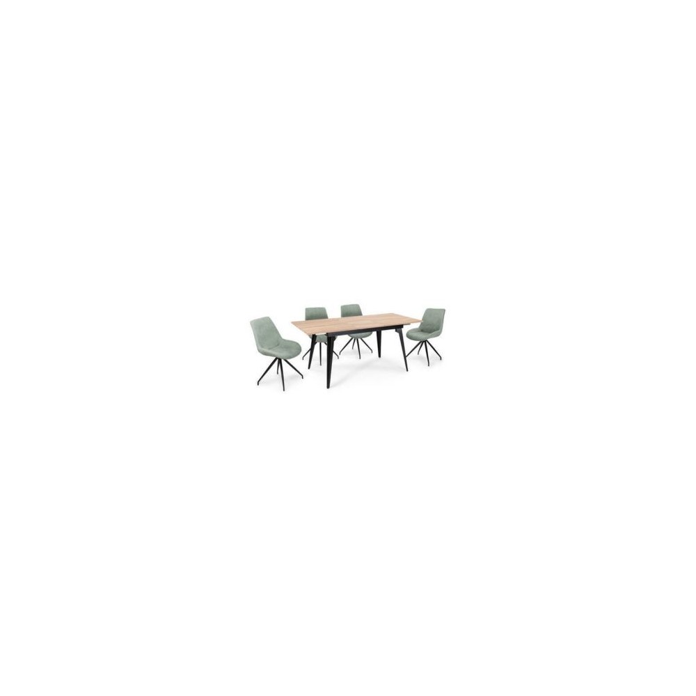 Mesa de Comedor Extensible Moderna – Acabado en Color Roble y Patas Negro Mate | Ajustable de 140/180x 80x 75 cm