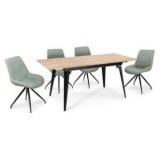Mesa de Comedor Extensible Moderna – Acabado en Color Roble y Patas Negro Mate | Ajustable de 140/180x 80x 75 cm