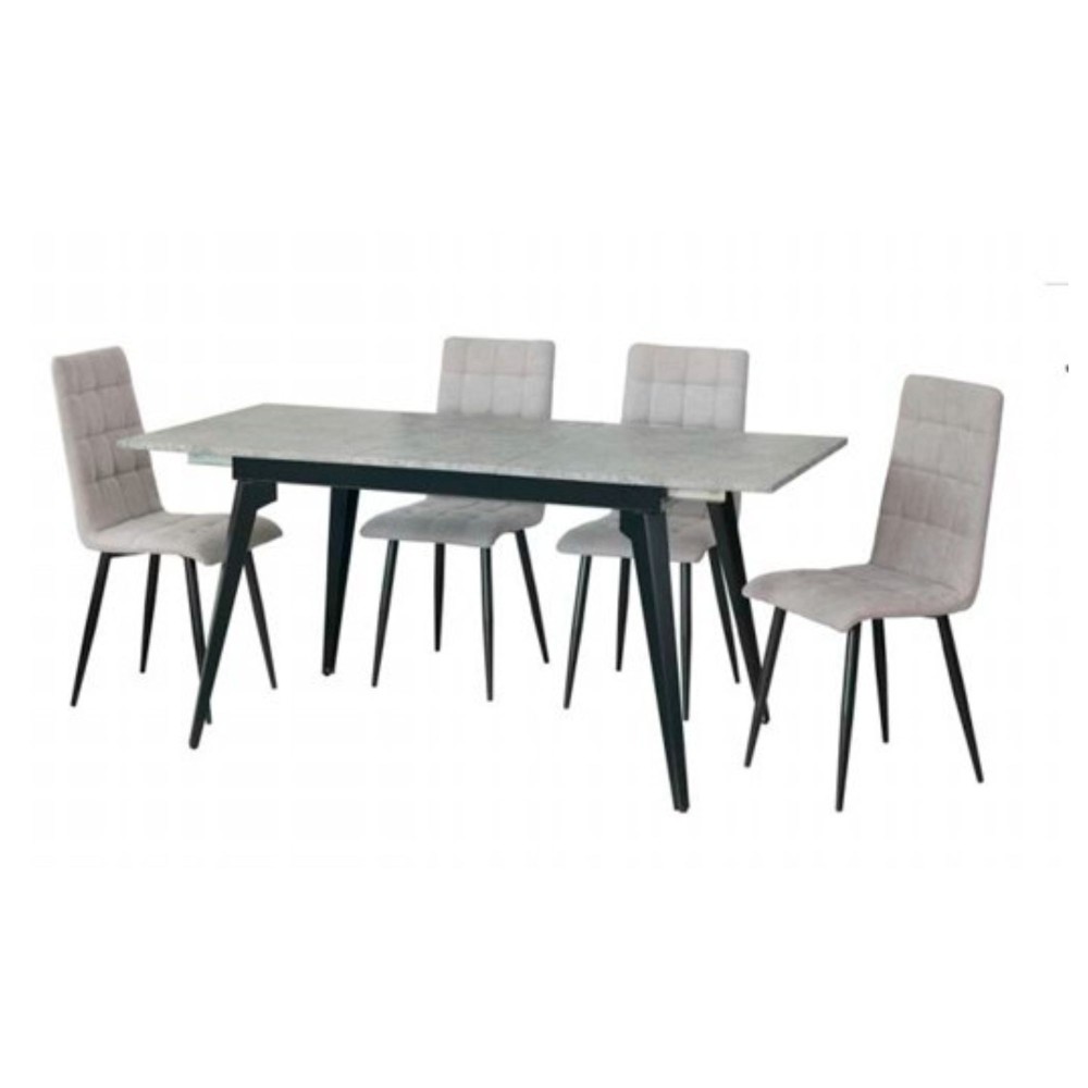 Mesa de Comedor Extensible Moderna – Acabado en Color Cemento y Patas Negro Mate | Ajustable de 140/180x 80x 75 cm