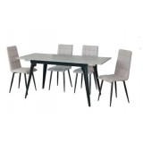 Mesa de Comedor Extensible Moderna – Acabado en Color Cemento y Patas Negro Mate | Ajustable de 140/180x 80x 75 cm