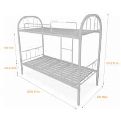 Litera Metálica Reforzada con Barandilla y Escalera - Estructura Tubular - Acero aleado - Color Gris - 90x190 Cm
