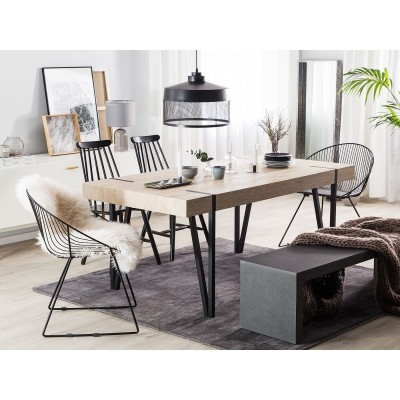 Mesa de Comedor o Cocina| MDF con Acabado Laminado Color Roble Sonoma | Patas Metálicas Negras | Medidas: 150 x 90 x 75 cm