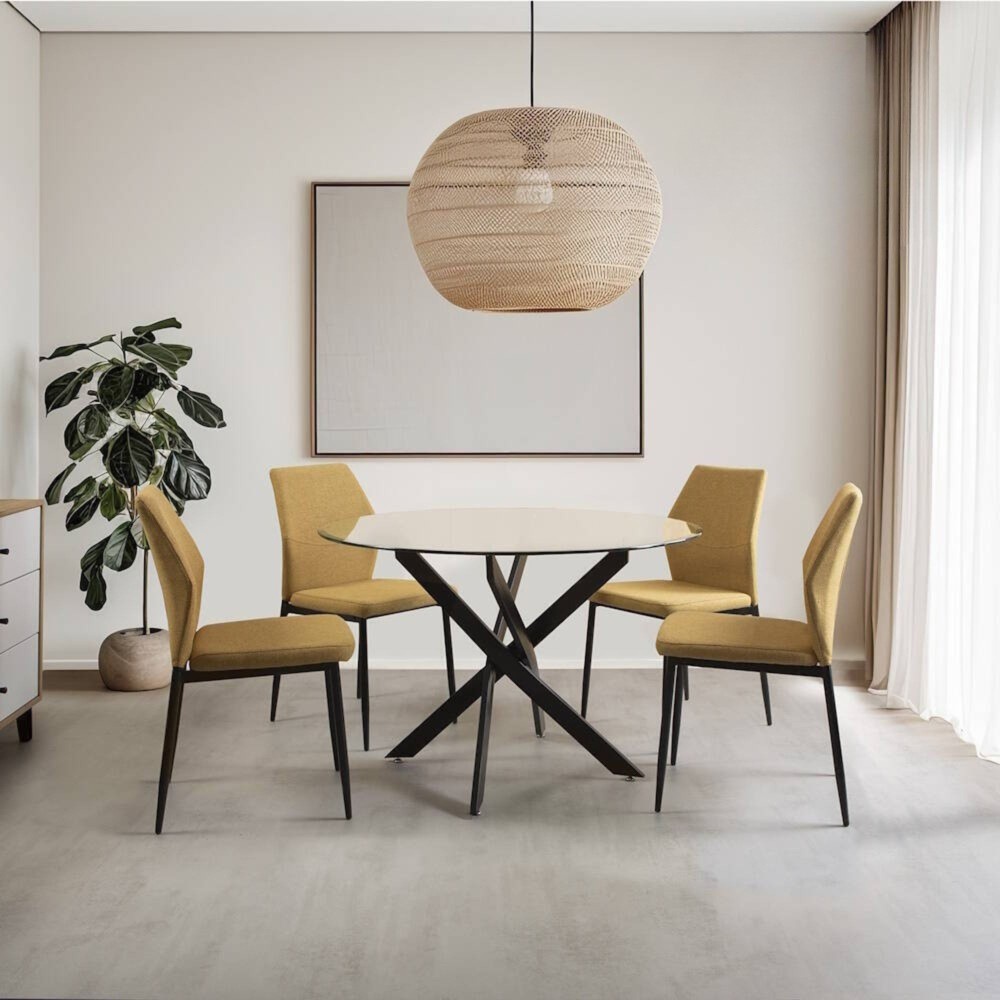 Mesa Redonda con Tapa de Cristal y Estructura Metálica Pata En Color Negro | Medidas: 110 x 73 cm