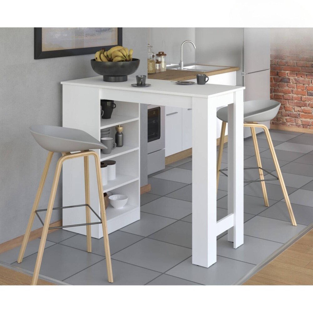 Mesa de Cocina Alta | Acabado en Melamina Blanco | Medidas: 120 cm Ancho x 50 cm Fondo x 105 cm Alto