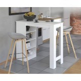 Mesa de Cocina Alta | Acabado en Melamina Blanco | Medidas: 120 cm Ancho x 50 cm Fondo x 105 cm Alto