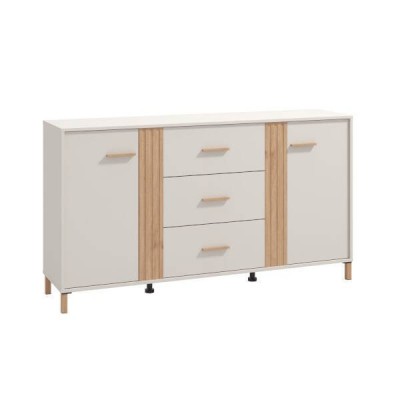 Aparador en Melamina Cashmere y Roble Artisan con Puertas, Mueble de Almacenaje - Medidas 163,5x40x90,5 cm