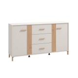 Aparador en Melamina Cashmere y Roble Artisan con Puertas, Mueble de Almacenaje - Medidas 163,5x40x90,5 cm