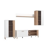 Composición de Salón en Roble Artisan y Blanco con Tiradores y Patas en Color Roble- Medidas 263x40x170 cm