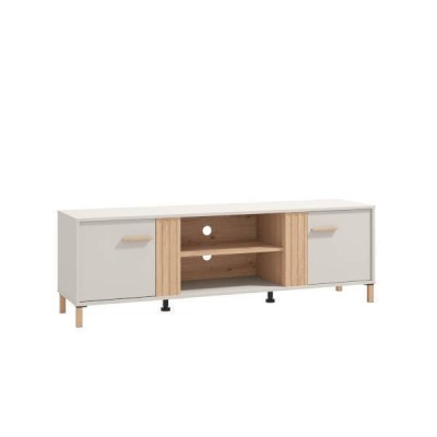 Mueble TV en Melamina Color Cashmere y Roble Artisan con 2 Puertas - Medidas 163,5x40x52 cm