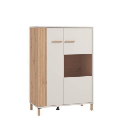 Vitrina Baja en Melamina Color Cashmere y Roble Artisan 2 Puertas Medidas 85,5x40x122,5 cm