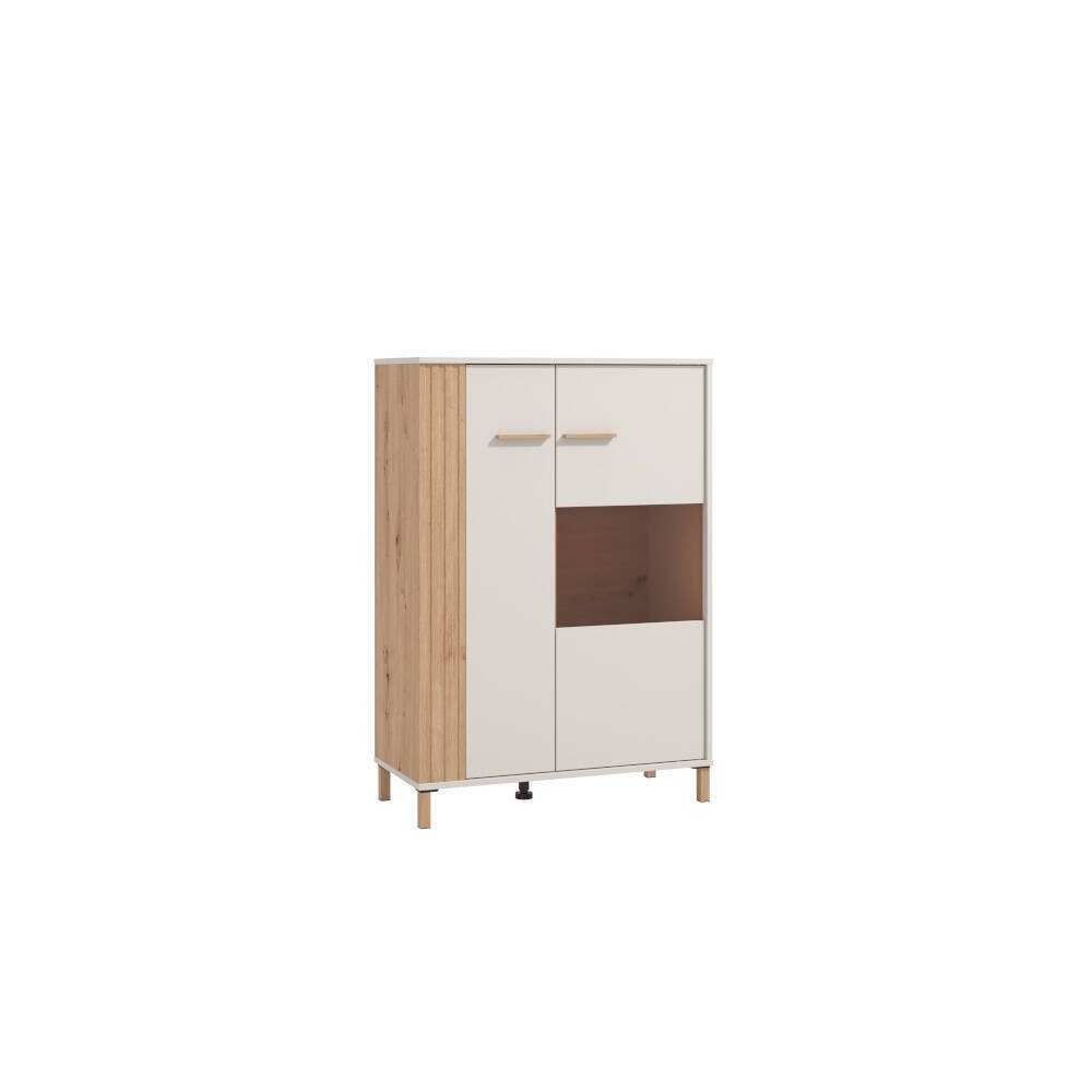 Vitrina Baja en Melamina Color Cashmere y Roble Artisan 2 Puertas Medidas 85,5x40x122,5 cm