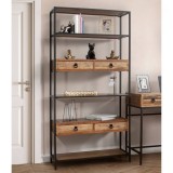 Estantería de Madera de Abeto con 4 Cajones y Estructura Metálica Negra- Medidas 90x36x182 cm