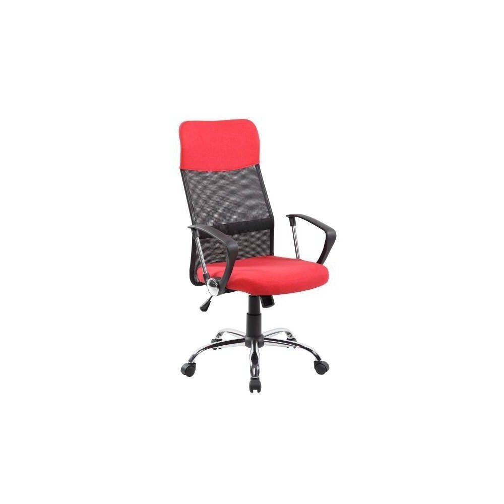 Silla de Oficina Ergonómica con Respaldo Alto en Símil Piel Negra y Roja, Regulable- Medidas 59x60x110-120 cm