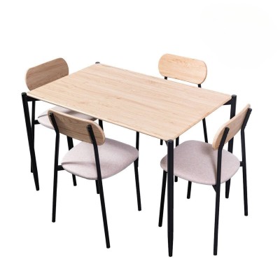 Conjunto de Mesa y 4 Sillas con Estructura Metálica Negra , Asiento en Tela Beige - Mesa 100x70x75 cm, Silla 40x44x80 cm