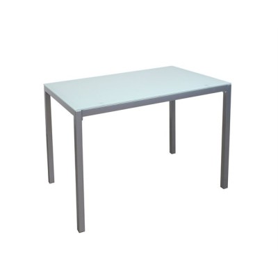 Mesa Fija para Cocina con Estructura de Acero Pintado Color Aluminio y Tapa de Cristal Templado Blanco - Medidas 110x70x75 cm