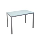 Mesa Fija para Cocina con Estructura de Acero Pintado Color Aluminio y Tapa de Cristal Templado Blanco - Medidas 110x70x75 cm